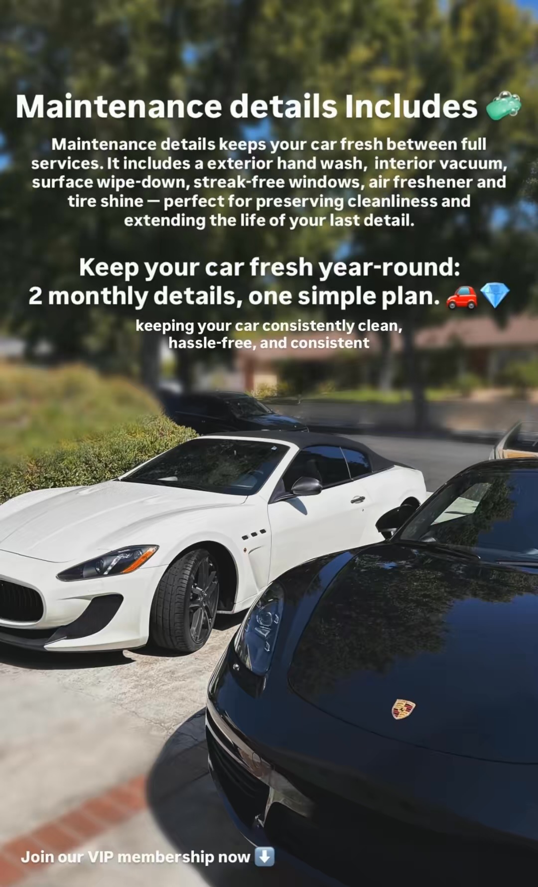 Maintenance details — Maserati and Porsche after service